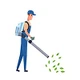 Worker with leaf blower cleaning up yard